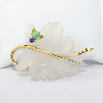 Picture of 18k Yellow Gold Crystal, Sapphire, Turquoise & Diamond Brooch 