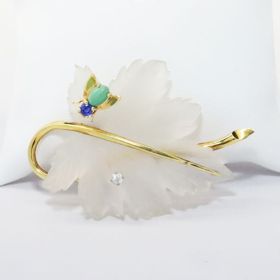 Picture of 18k Yellow Gold Crystal, Sapphire, Turquoise & Diamond Brooch 