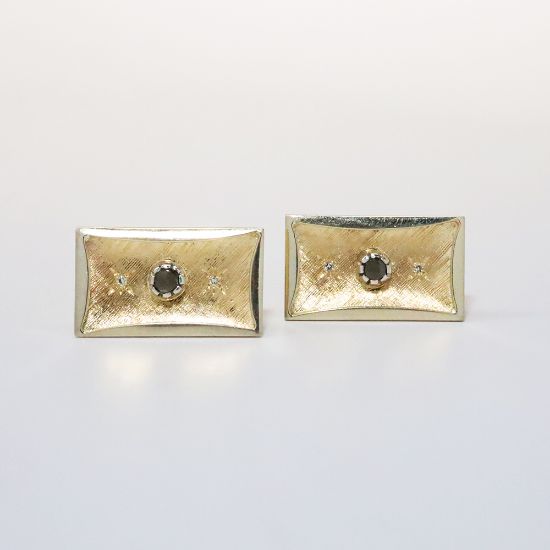 Picture of 14k Yellow Gold Black Sapphire & Diamond Cufflinks 