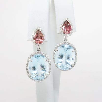 Picture of 18k White Gold Aquamarine, Tourmaline & Diamond Dangle Earrings 
