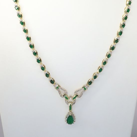 Picture of 14k Yellow Gold Emerald  & Diamond Necklace 