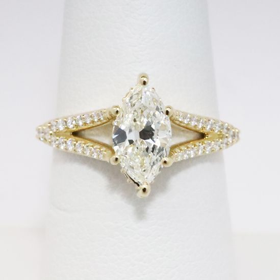 Picture of 14k Yellow Gold .82CT Marquise Brilliant Diamond Engagement Ring 