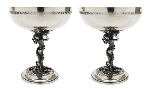Picture of Pair of Vintage .915 Spanish Silver Figural Stemmed Champagne Saucers by Pedro Duran