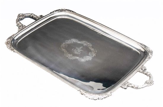 Picture of Antique English Sterling Silver Waiter Tray with Handles