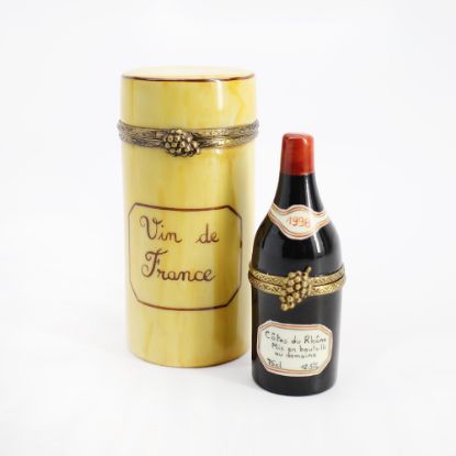 Picture of Limoges France 'Wooden' Wine Case Trinket Box with Wine Bottle Trinket Box Inside
