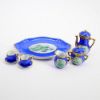 Picture of Limoges Porcelain 8-Piece Trinket Box Tea Set in Blue with Waterlily Motif