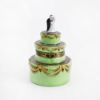 Picture of Limoges Porcelain Chocolate Wedding Cake with Green Icing & Bride & Groom Topper Trinket Box  