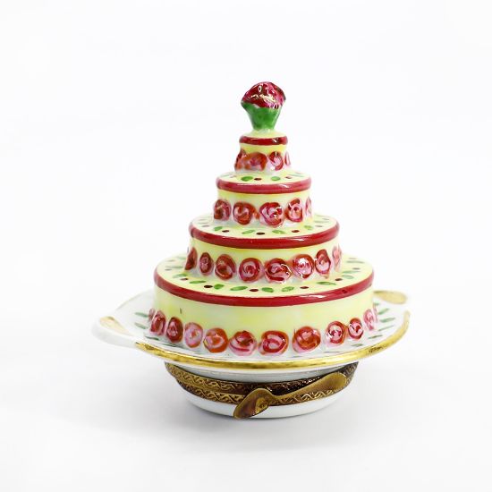 Picture of Limoges Porcelain Wedding Cake with Red Roses Trinket Box