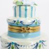 Picture of Limoges Porcelain Iridescent Wedding Cake with Blue & Yellow Roses Trinket Box 