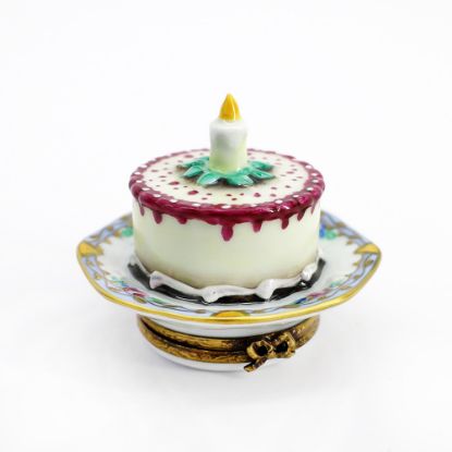 Picture of Limoges Porcelain Raspberry Cheesecake Birthday Cake on Plate Trinket Box 