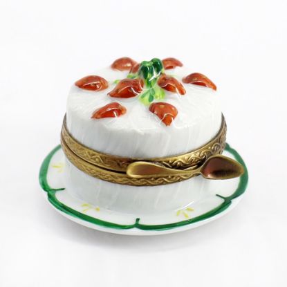 Picture of Limoges Porcelain Strawberry Cake on Plate Trinket Box 