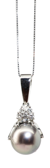 Picture of 18k White Gold Tahitian Cultured Pearl & Diamond Necklace 