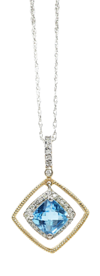 Picture of 14k Two-Tone Gold & 1.75ct Blue Topaz Pendant Necklace with Diamond Halo