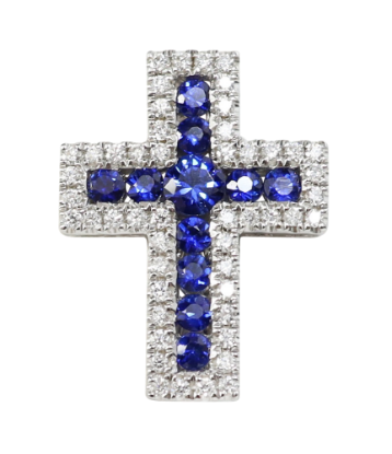 Picture of Nemati 14k White Gold Sapphire and Diamond Cross Pendant