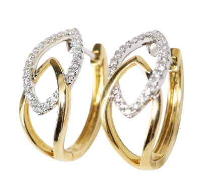 Picture of 14k Two Tone Gold and Diamond Bypass Dangle Earrings