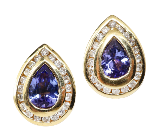Picture of 14k Yellow Gold Diamond & Tanzanite Earrings 