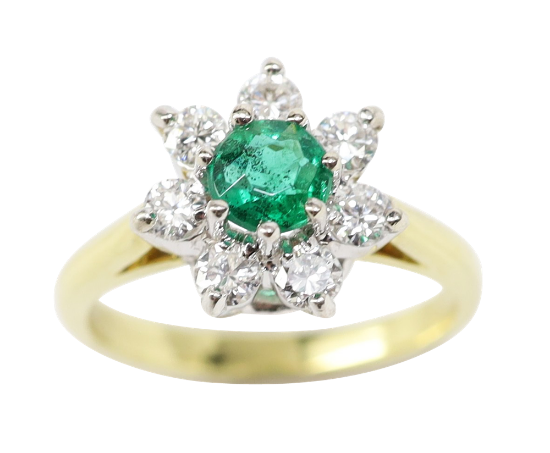 Picture of 18k Two Tone Gold Emerald & Diamond Ring 