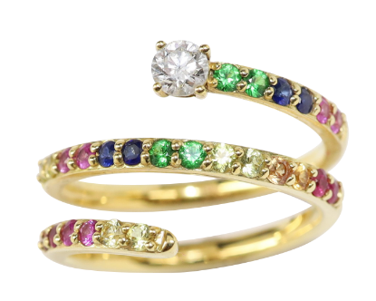 Picture of 18k Yellow Gold Multi Sapphire Spiral Ring