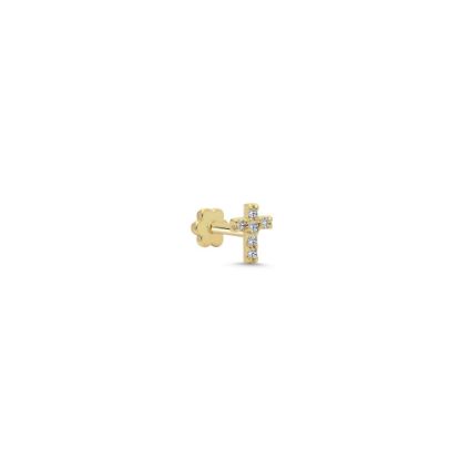 Picture of 14k Yellow Gold Tiny Diamond Cross Tragus Earring
