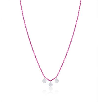 Picture of 14k White Gold Electric Pink Pavé Diamond Disc Charm Necklace