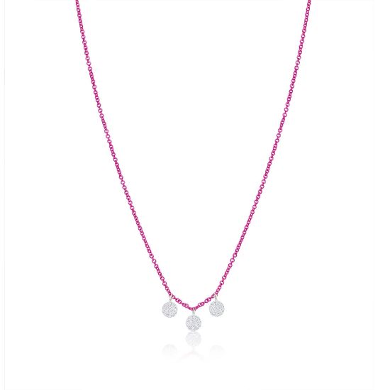 Picture of 14k White Gold Electric Pink Pavé Diamond Disc Charm Necklace
