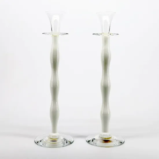 Picture of Pair of Orrefors Anne Nilsson Celeste White Candlestick Holder