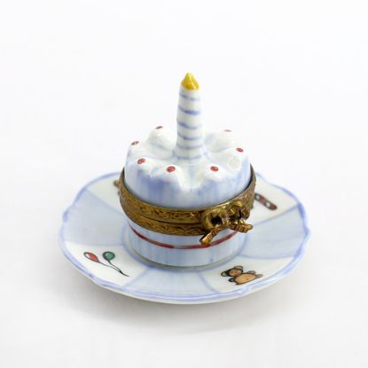 Picture of Limoges Porcelain Baby Boy's Birthday Cake Trinket Box 