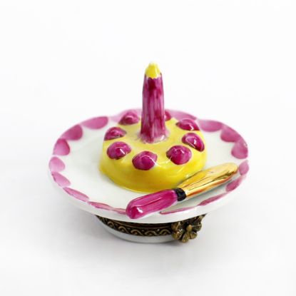 Picture of Limoges Porcelain Strawberry Birthday Cake on Plate with Server Trinket Box 