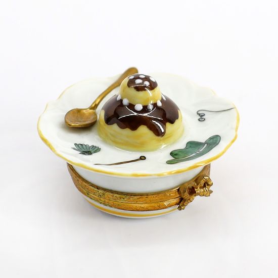 Picture of Limoges Porcelain Chocolate Cream Puff Pastry on Plate with Spoon Trinket Box 