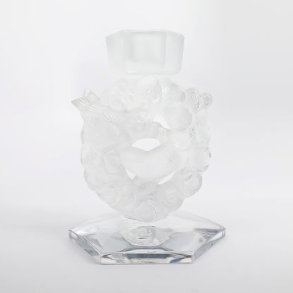 Picture of Lalique Mesanges Candlestick Holder with Birds in Floral Wreath