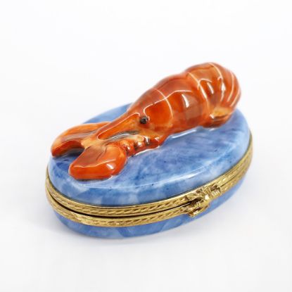Picture of Limoges Porcelain Lobster on Blue Oval Trinket Box 