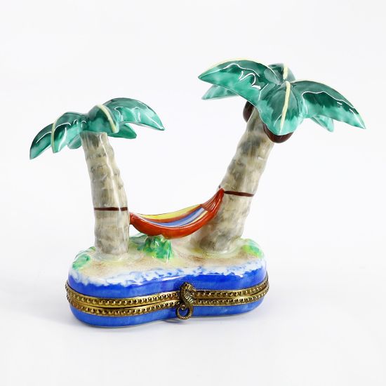 Picture of Limoges Porcelain Palm Trees & Hamock on Beach Trinket Box 