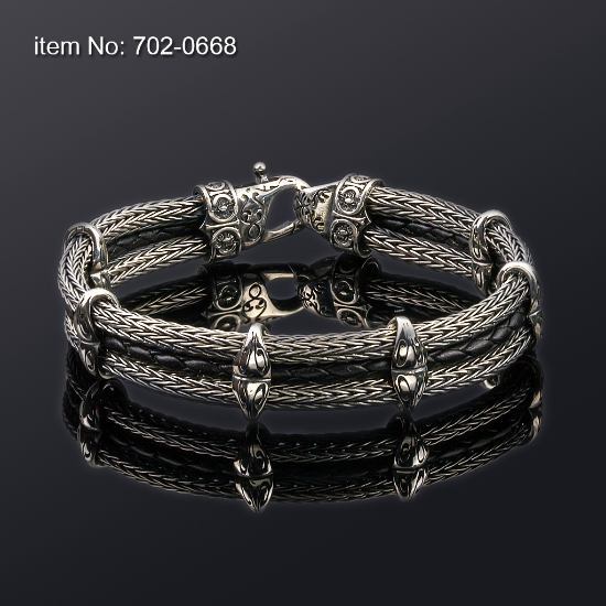 Picture of AXION Sterling Silver Bracelet with Black Leather