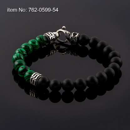 Picture of AXION Sterling Silver Greek Key Malachite & Onyx Bead Bracelet