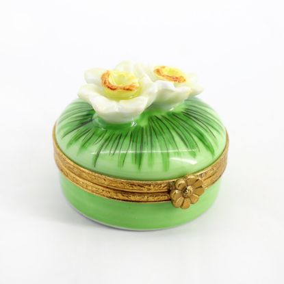 Picture of Limoges Porcelain Blooming Narcissus Flowers Trinket Box with Surprise Ladybug Inside