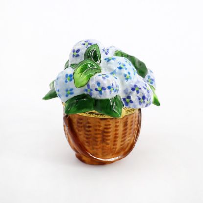 Picture of Limoges Porcelain Blue Hydrangeas in Basket Trinket Box  