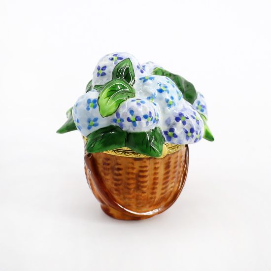 Picture of Limoges Porcelain Blue Hydrangeas in Basket Trinket Box  