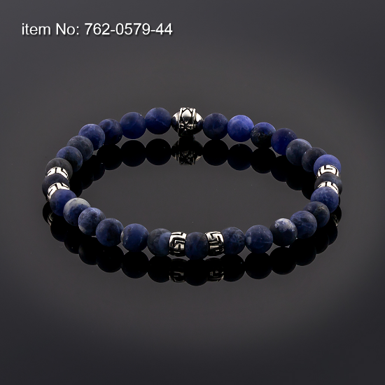 Picture of AXION Sterling Silver Greek Key Lapis Lazuli Beaded Elastic Cord Bracelet