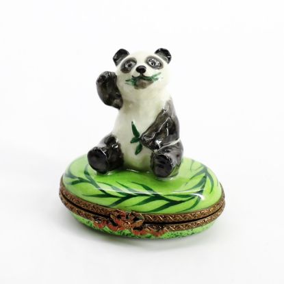 Picture of Limoges Porcelain Panda Eating Bamboo Trinket Box