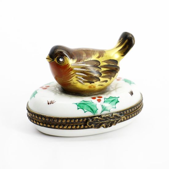 Picture of Limoges Porcelain Winter Robin Trinket Box 