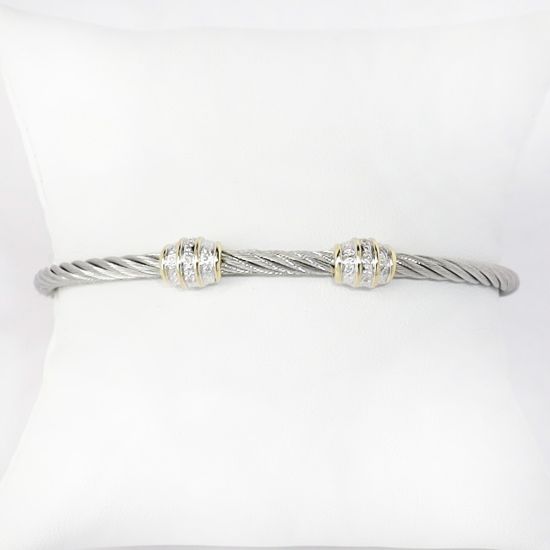 Picture of Stainless Steel and 18k White Gold Diamond Bracelet