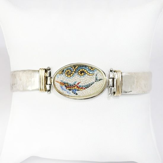 Picture of 950 Silver and 14k gold Mosaic Bracelet with Dolphin Motif
