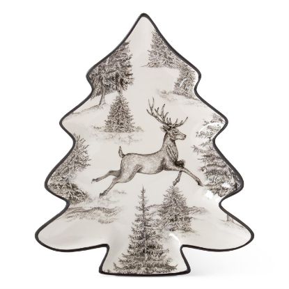 Picture of Black & White Reindeer Toile Tree Shaped Tray