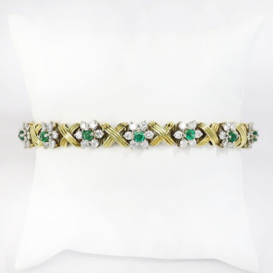 Picture of 18k Two Tone Gold Diamond and Emerald Bracelet