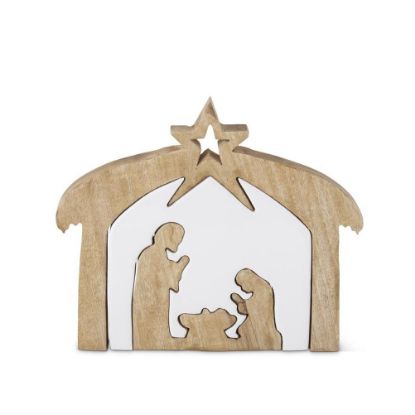 Picture of 9.25" Mango Wood & Enamel Nativity
