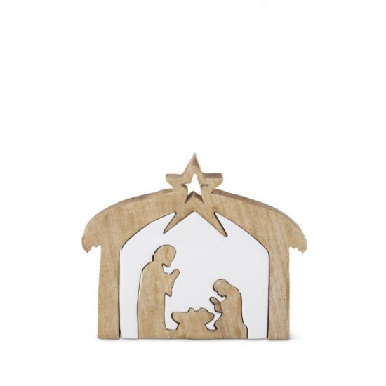 Picture of 7" Mango Wood & Enamel Nativity