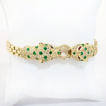 Picture of 14k Yellow Gold Emerald & Diamond Jaguar Bracelet 