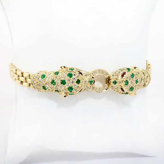 Picture of 14k Yellow Gold Emerald & Diamond Jaguar Bracelet 
