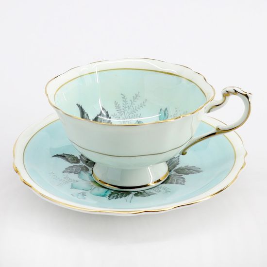 Picture of Vintage Paragon Bone China Robin's Egg Blue Tea Cup & Saucer with Wild Rose Decorations