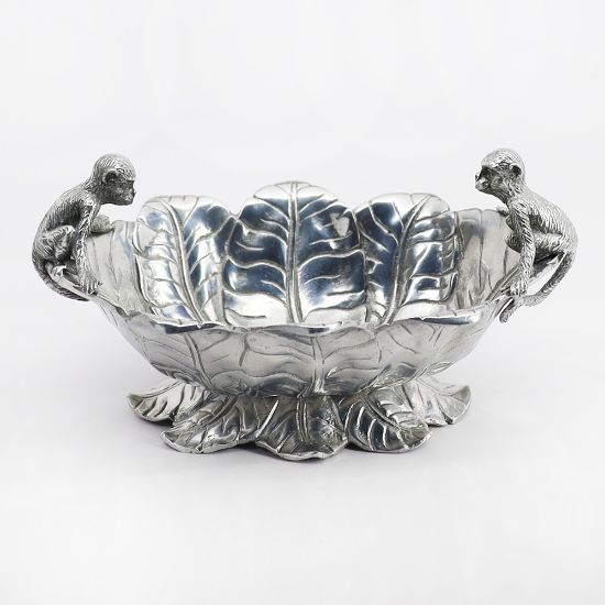 Picture of Arthur Court Aluminum Banana Leaf with Monkeys Bowl